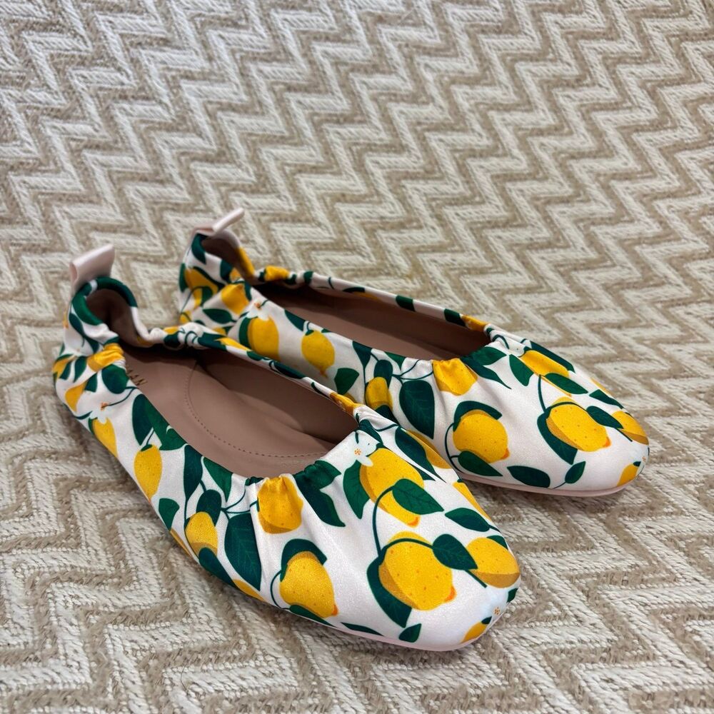 RARE Cole Haan York Soft Ballet Flats Rosewater Lemon Satin - Picture 2 of 10